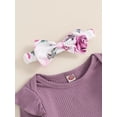 thumbnail image 5 of FEORJGP Toddler Baby Girl 3 Pcs Casual Outfits 0 3M 6M 9M 12M 18M Infant Ribbed Long Sleeve Rompers Solid Crew Neck Bodysuits with Floral/Strawberrt Pweet Comfy Daily Clothes for Spring Fall, 5 of 8