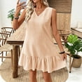 thumbnail image 5 of Horkkom Beach Dresses for Women Mini V Neck Solid Color Sleeveless Dress Summer Casual Vacation Dresses, S-2XL, 5 of 9