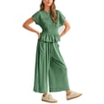 thumbnail image 3 of Pantalones anchos Outfit Antnation de 2 piezas con parte superior fruncida para mujer, 3 of 5
