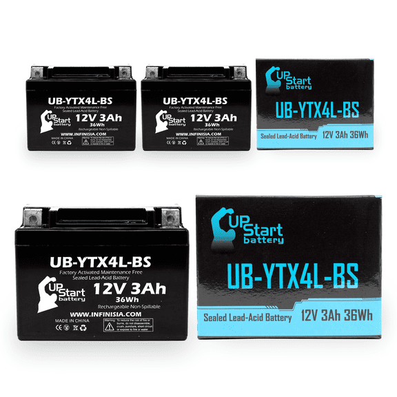 3-Pack UpStart Battery Replacement for 2006 Bombardier (Can-Am) DS50, Quest 50CC Factory Activated, Maintenance Free, ATV Battery - 12V, 3Ah, UB-YTX4L-BS