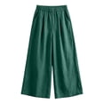 thumbnail image 7 of HongQid Women Linen Blend Cropped Wide Leg Pants Flowy Baggy Elastic Drawstring Waist Casual Trousers Side Pocket Breathable Bottoms Summer Travel Shopping Outfits, 7 of 7