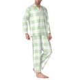 thumbnail image 2 of Salouo Pistachio Green Checkboard Print Button-Front Long Sleeve Pajama Set for Men, Soft 2Pjs Men's Long Sleeve Sleepwear-Large, 2 of 7