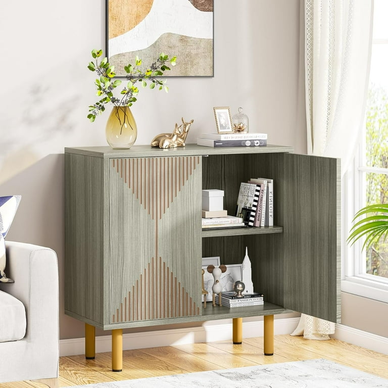 Tribesigns 59 inch Modern Grey Storage Cabinet Set Freestanding Floor Cabinet Wood Buffet Cabinet with Doors Large Storage Cabinet for Living Room