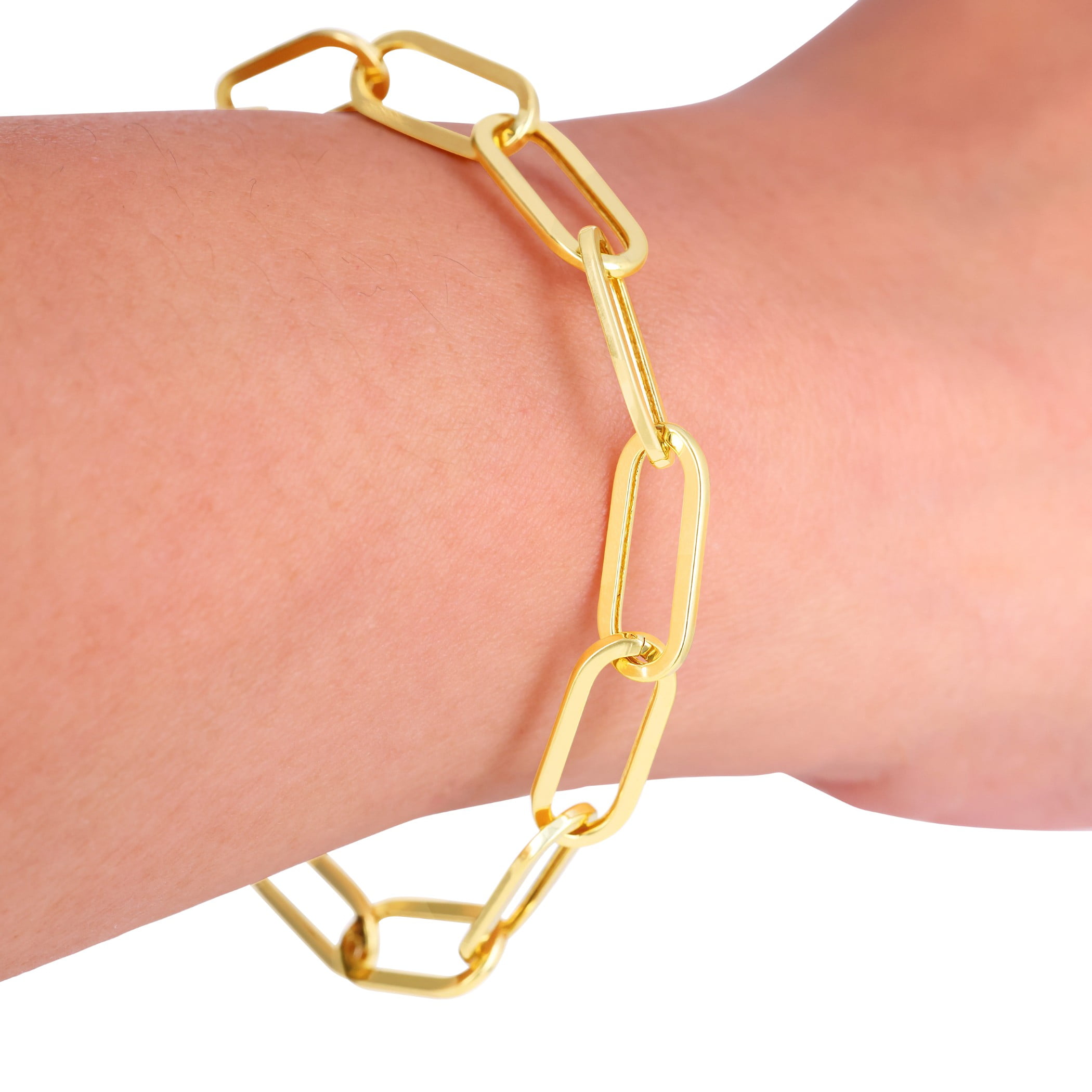 Nuragold 14k Real Yellow Gold Paperclip 7mm Elongated Cable Link Bracelet (7"-8") Italian Jewelry for Men & Women