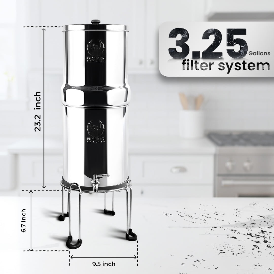 Phoenix Gravity Stainless Steel Stand - Specially Designed for 3.25 Gallons Water Filter Systems,Compatible with Berkey,Waterdrop,Purewell, & Other Countertop Water filter systems.