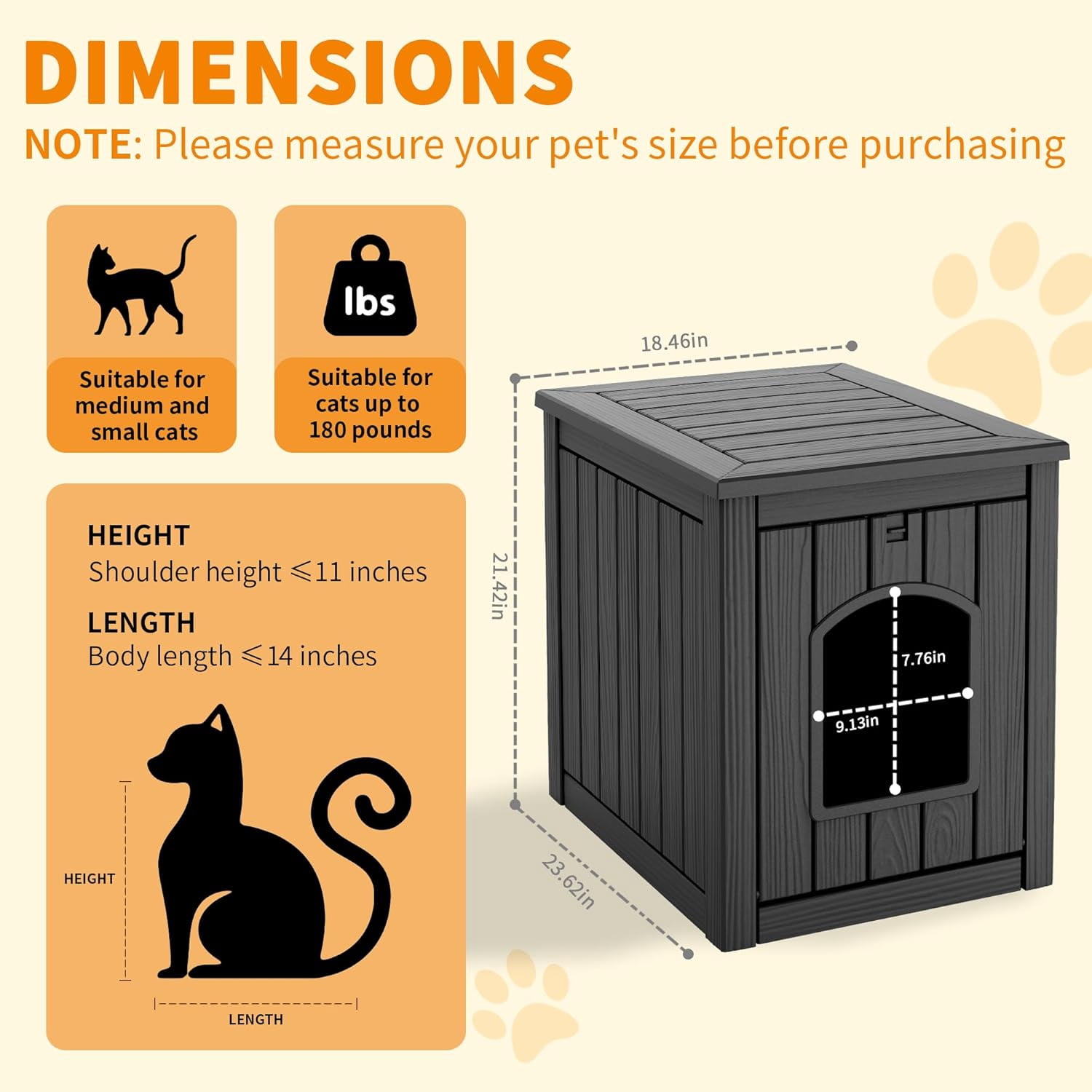 LEHOME Outdoor Cat House -Weatherproof Resin Cat Houses for Cats, Durable, Easy Assembly,cat Igloo Outdoor，Durable & Insulated Shelter for Garden, Patio, or Backyard（Black，18.46 * 23.62 * 21.42）