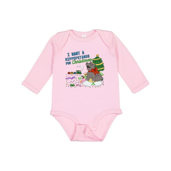 Inktastic I Want a Hippopotamus For Christmas Boys or Girls Long Sleeve Baby Bodysuit