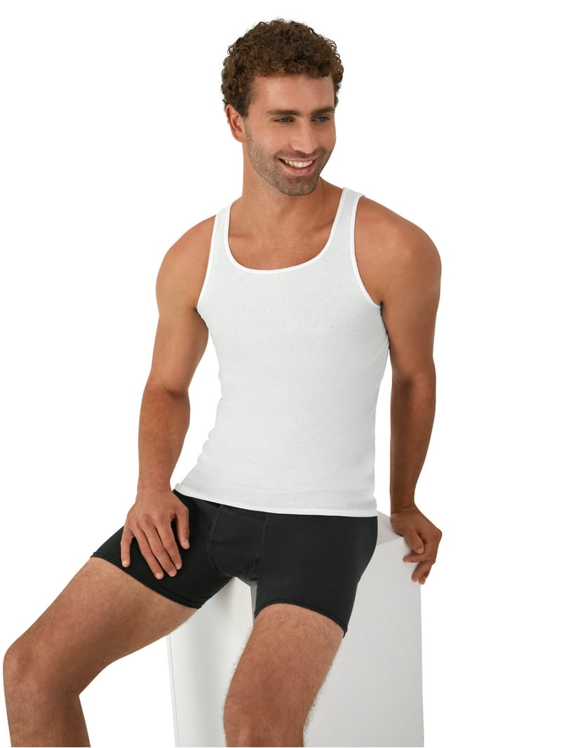 Hanes Men's Cotton Tank Top Undershirt, White/Black/Grey, 12