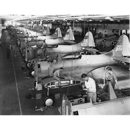 LAMINATED POSTER Line workers at work on a production line of SBD-2/3 Dauntless aircraft at Douglas Aircraft Company' Poster Print 24 x (Best Production Company Logos)