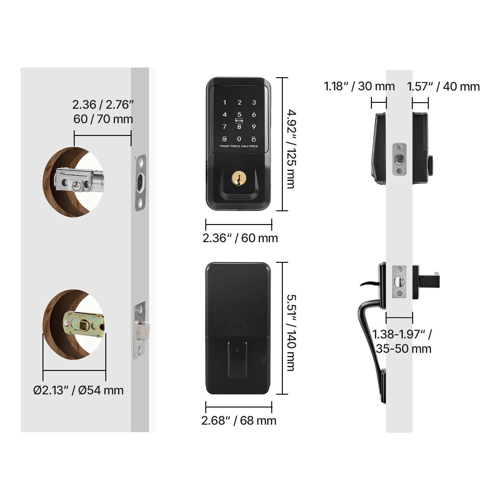 Keyless Entry Door Lock with Handle Set Electronic Keypad Deadbolt IC Card for Home Matte Black