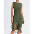 thumbnail image 1 of LS Mozision Elegant Ruffle Ruched Midi Dress For Women Robe Summer New Backless Sleeveless Irregular Club Party Sexy Dress Vestido, 1 of 7