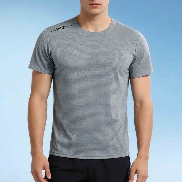 Tops para hombre, blusas y camisas de manga corta con cuello redondo para hombre, camisetas casuales holgadas deportivas transpirables de seda helada de color liso, camisetas de media manga con cuello