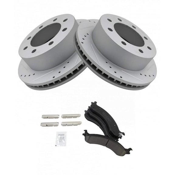 TRQ Front Performance Brake Pad & Rotor Kit Brake Pads Brake Rotors Set Ceramic Premium G-Coated Fits Select 2000-2002 Dodge Ram 2500 Ram 3500