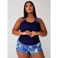 thumbnail image 5 of Plus Size Two Piece Tankini Swimsuit Ruched Navy Blue Top Tropical Leaf Print Shorts Tummy Control Navy, 5 of 7