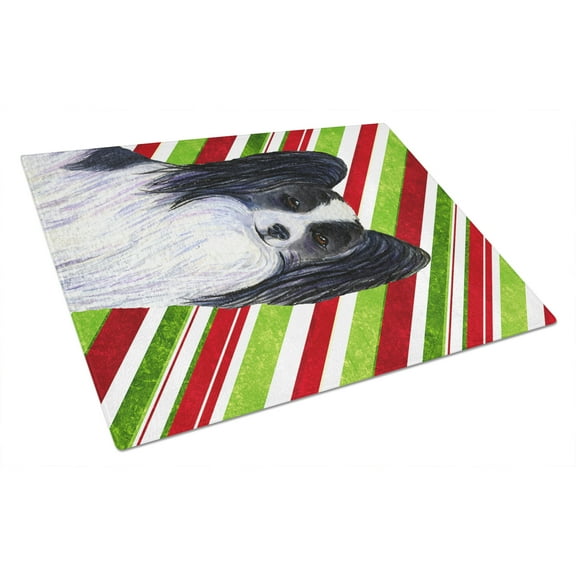 Caroline's Treasures Papillon Candy Cane Holiday Christmas Glass Cutting Board Large
