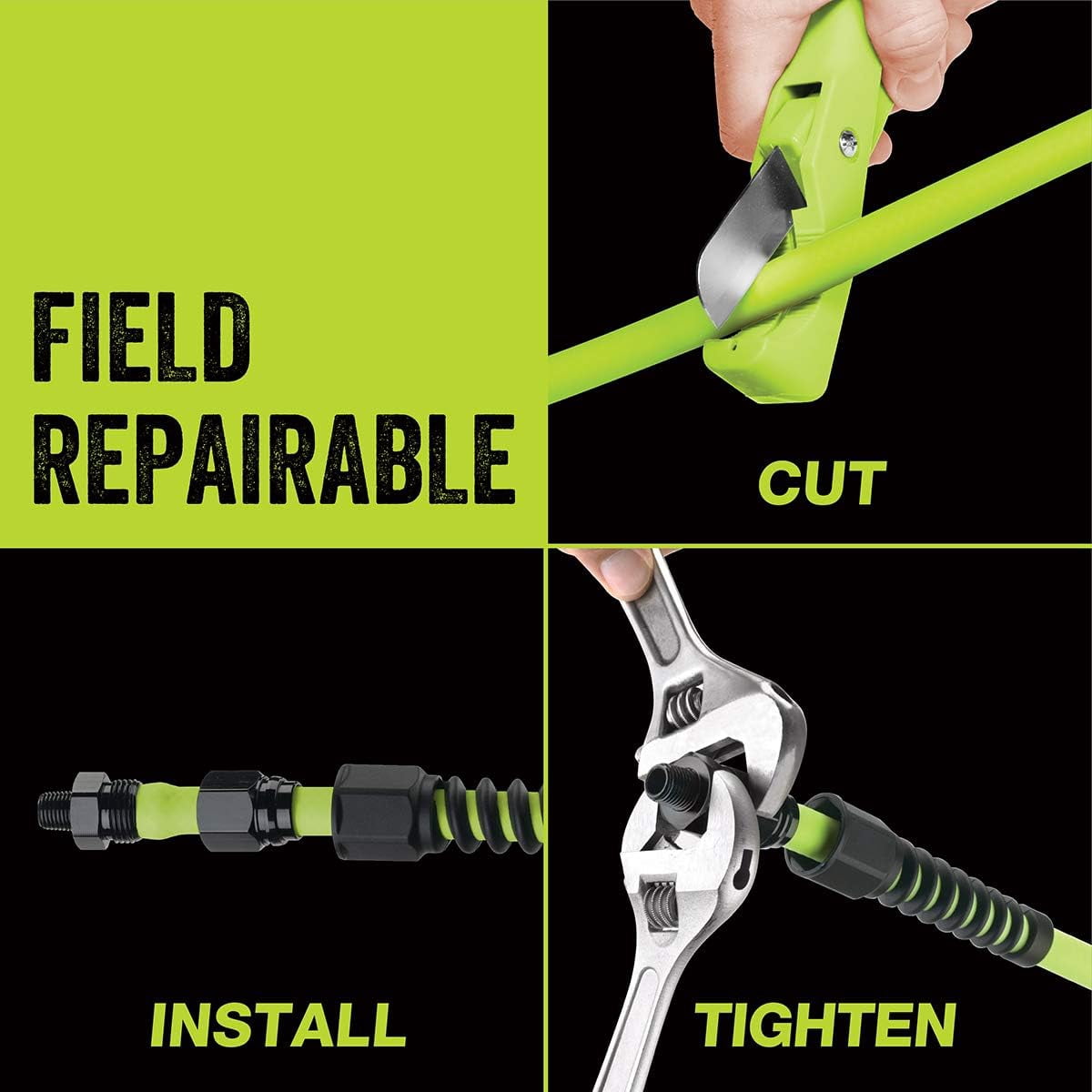 Flexzilla Pro HFZP3850YW2 3/8" x 50' Air Hose, Field-Repairable, Reusable Fitting