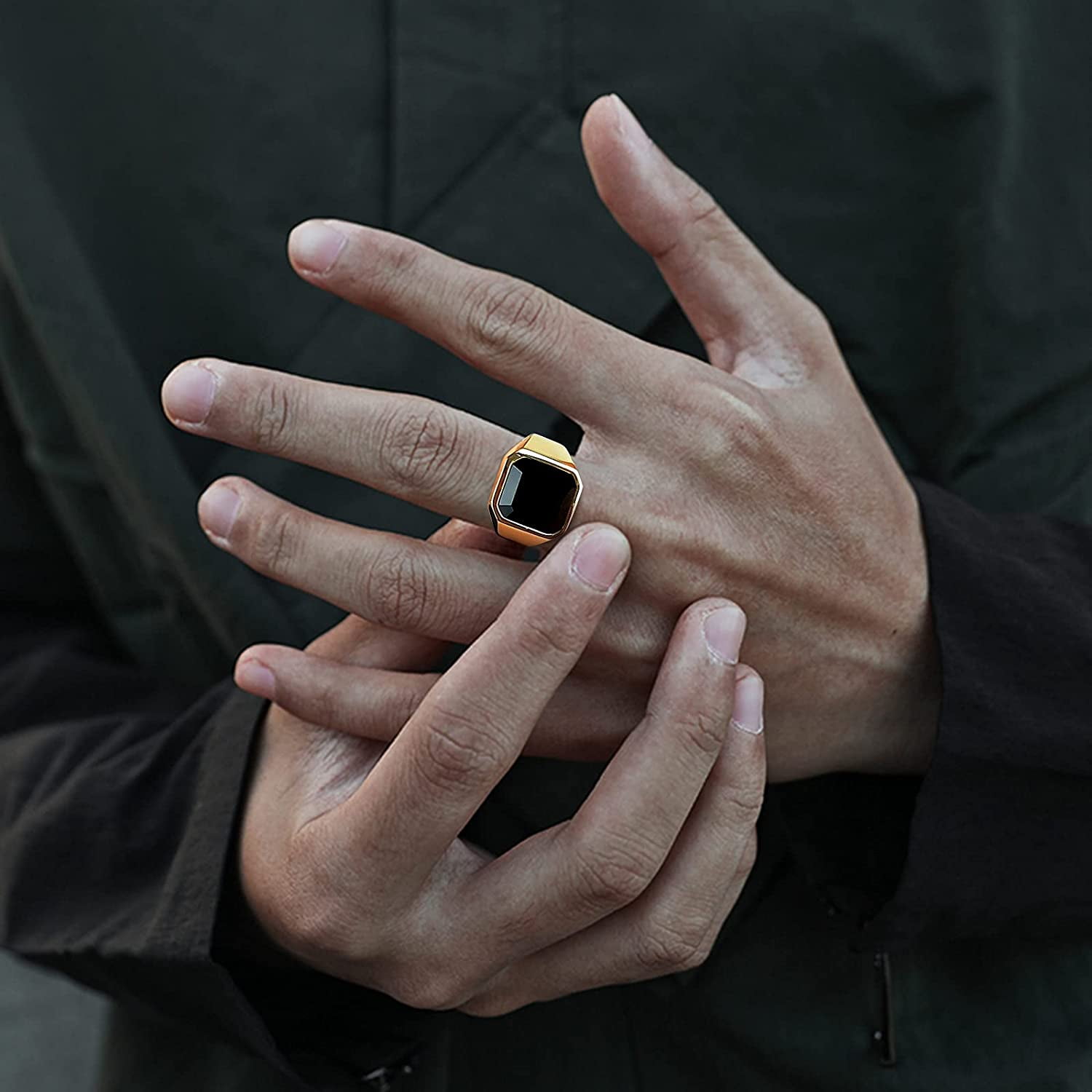 Ring Stone|stainless Steel Men's Wedding Band - Black Stone Fashion Ring