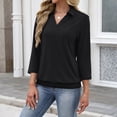 thumbnail image 4 of Womens Collared V-Neck 3/4 Sleeve Loose Fit Polo Shirts Summer Business Casual Tops, 4 of 6