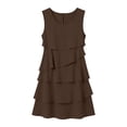 thumbnail image 4 of aohooy Layered Ruffle Dress for Women Round Neck Sleeveless Tiered Dresses Chiffon Swing Smocked Wedding Guest Tank Dress 2026 Coffee,L, 4 of 9