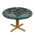 thumbnail image 3 of PIKWEEK Beautiful Peacock Outdoor Picnic Camping and Indoor Kitchen Dining Party Round Tablecloth White, 3 of 8