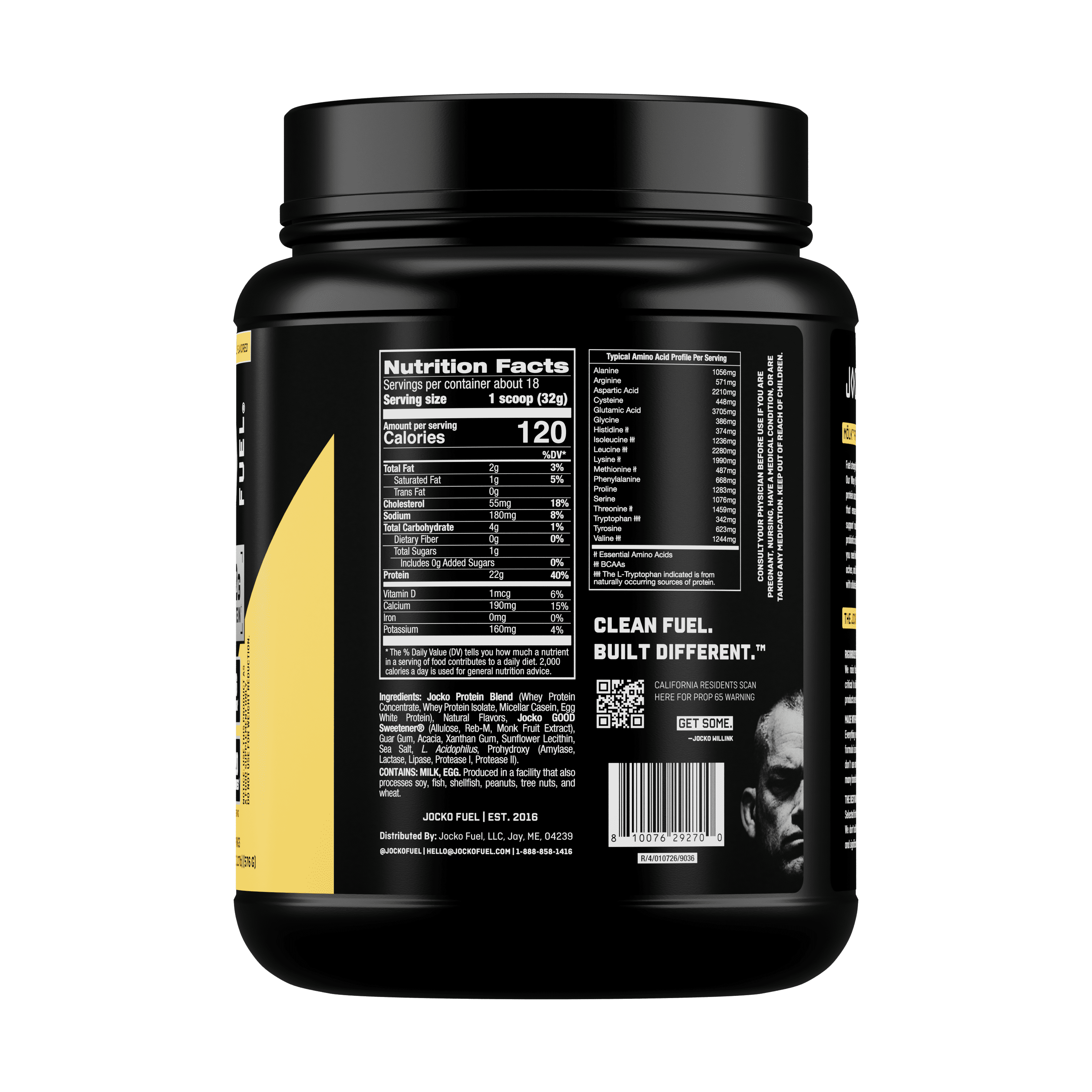 Jocko Fuel Whey Protein Powder, Vanilla, 22g Protein, Digestive Enzymes, Probiotic Blend, No Sugar Added, Essential Amino Acids, Electrolyte Minerals, 18 Servings