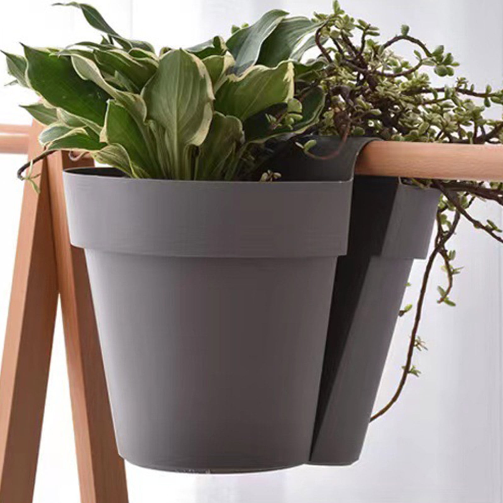 Double-Sided Hanging Rail Planter Deck Flower Pot Plant Window Box Railing Planter with Drainage Holes for Patio Deck Fence Balcony