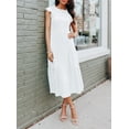thumbnail image 3 of Inadays Women's Summer Dress Casual Midi Dress Flutter Short Sleeve Crew Neck Smocked Elastic Waist Tiered A-Line Dress, White, S, 3 of 8