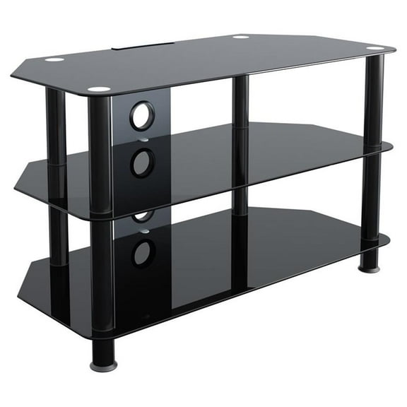 Pemberly Row Transitional Steel and Glass TV Stand for 10" to 42" TVs in Black