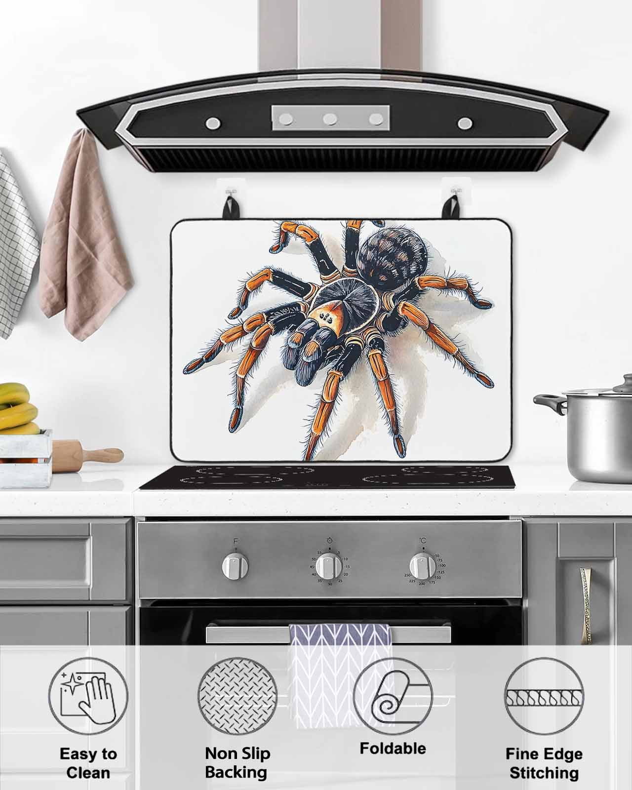nqOlkjepod Large Induction Cooktop Protector Mat 36"x21", Modern Animals Print Stove Top Covers for Electric Stove, Watercolor Chic Spiders Decorative Stove Burner Cover Mats, Glass Top Stove Cover