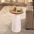 thumbnail image 2 of Modern Round Wood Accent Table with Carved Cone Base Solid Mango Wood Side Table for Living Room, Bedroom or Entryway White, 2 of 6