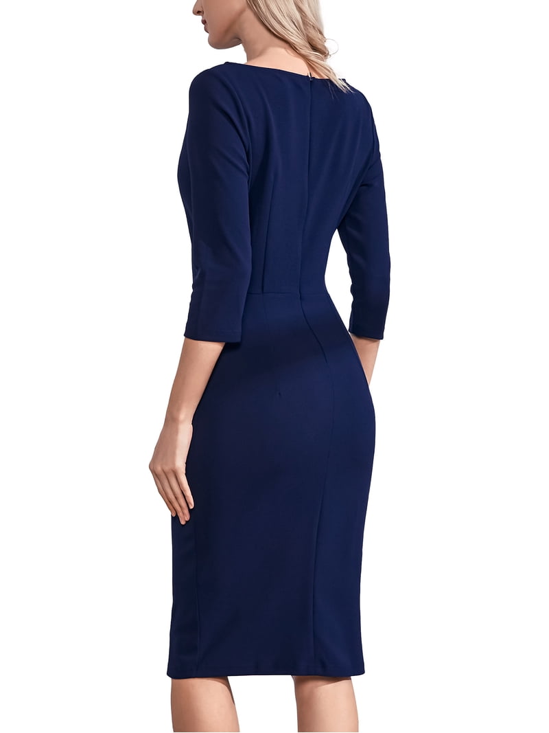 Miusol Women's Retro 3/4 Sleeve Ruched Elegant Business Pencil Sheath Dress  - Walmart.com
