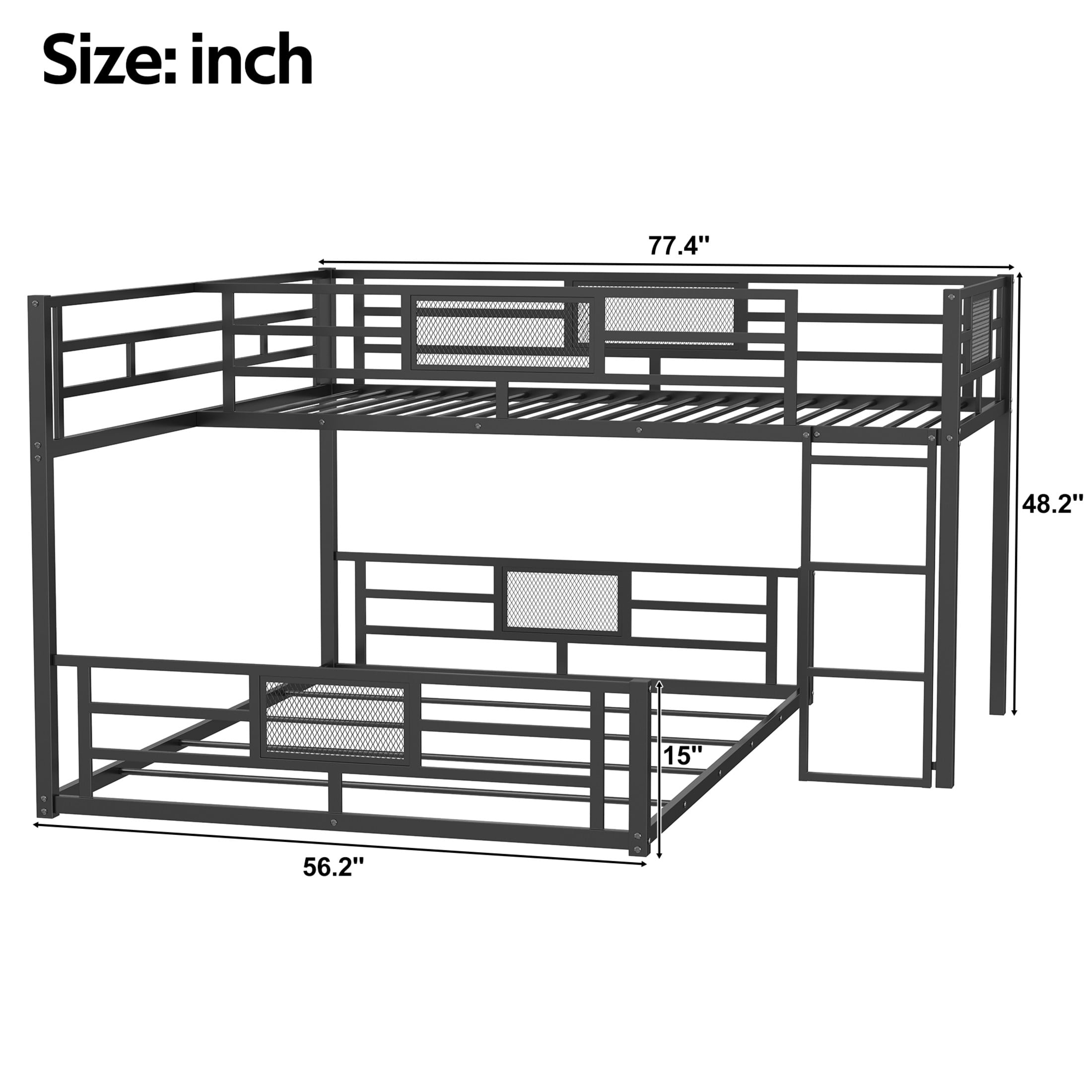 Noble House L-shaped Twin over Full Metal Bunk Bed, Space-Saving Steel Bunk Bed Frame, Space Saving Design, Black