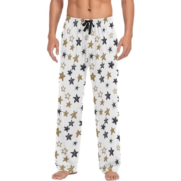 GZHJMY Men's Pajama Pants - Cartoon Stars, Loose Thin PJs Lounge Sleep Bottoms with Pockets Drawstring, Pajama Bottoms for Home and Rest, Large