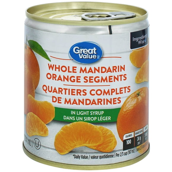 Great Value Whole Mandarin Orange Segments in Light Syrup, 284 mL
