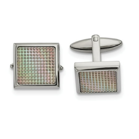 Stainless Steel Polished Rainbow Textured Square Cuff Links (19.2mm x 19.6mm)