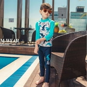 Children Boy Long-sleeved Split Dolphin Pattern Sun Protection Swimsuit