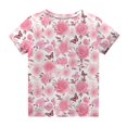 thumbnail image 4 of WTOBBY Toddler Girls Floral Print Short Sleeve T-Shirt Top - Casual Kids Shirt with Round Neck for Summer, School, and Everyday Wear,Pink 160, 4 of 5