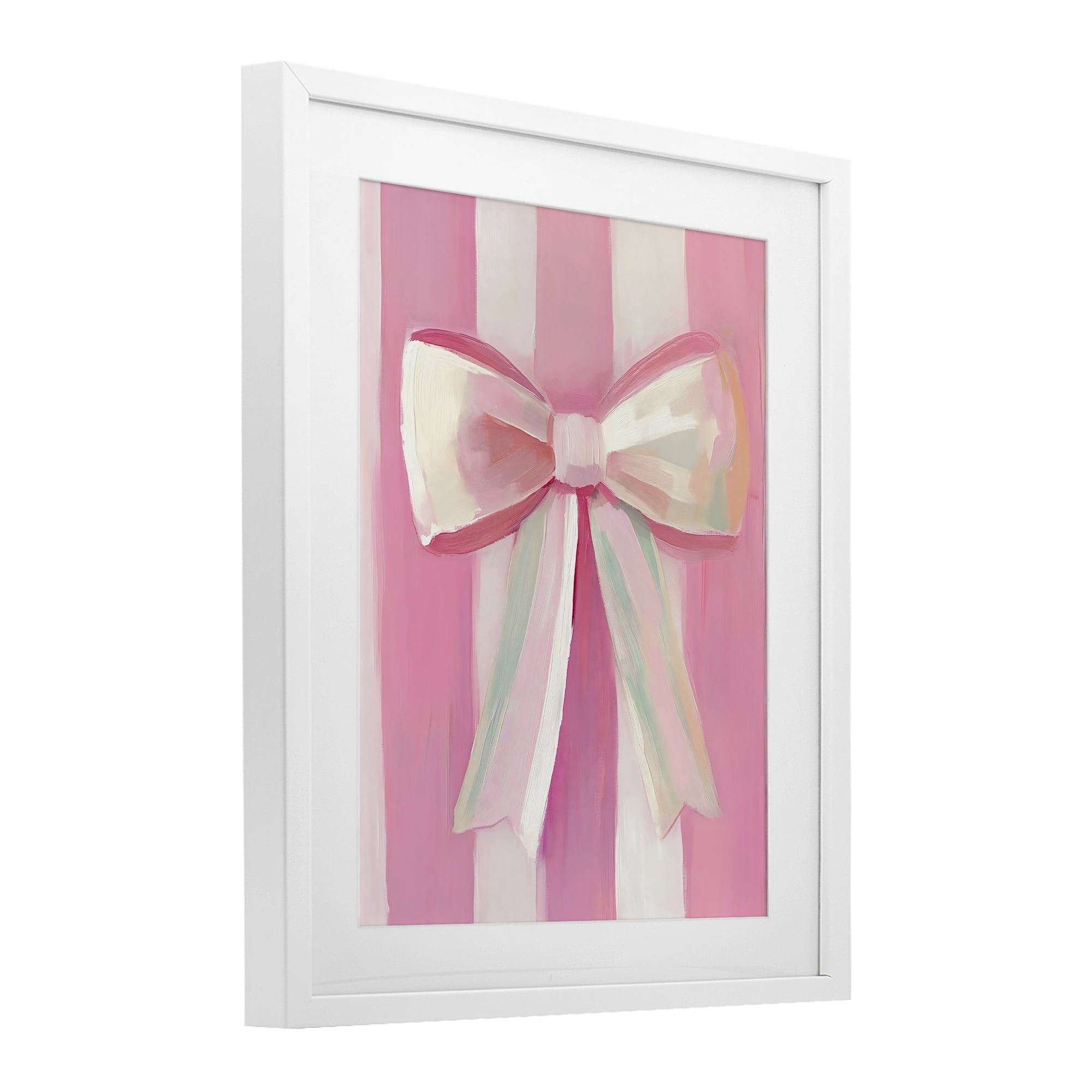 Stupell Industries Preppy Pink Bow on Stripes White Framed Print Under Glass, design by The Prints Vibe
