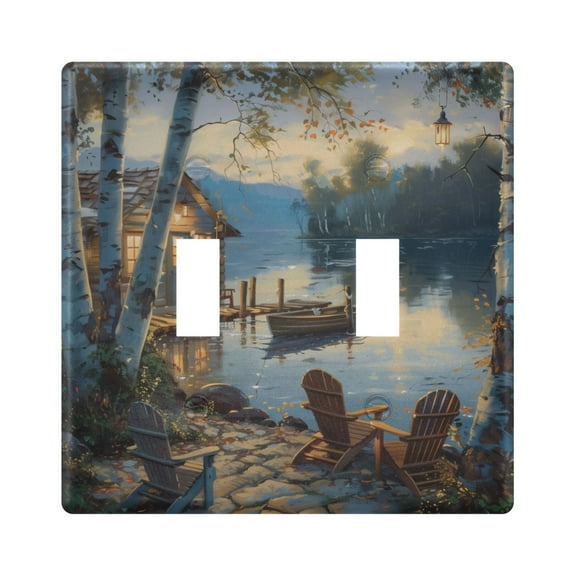2 Gang Light Switch Cover Plate Boats Chairs Lakehouse Wall Plate Decorate Electrical Outlet Cover Plates 4.56”x4.48”