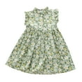 thumbnail image 1 of B91xZ Robe Midi d'Été pour Filles à Col Rond, à Volants, Ligne A, Fluide, pour Fête, Vert 5-6 Ans, 1 of 5