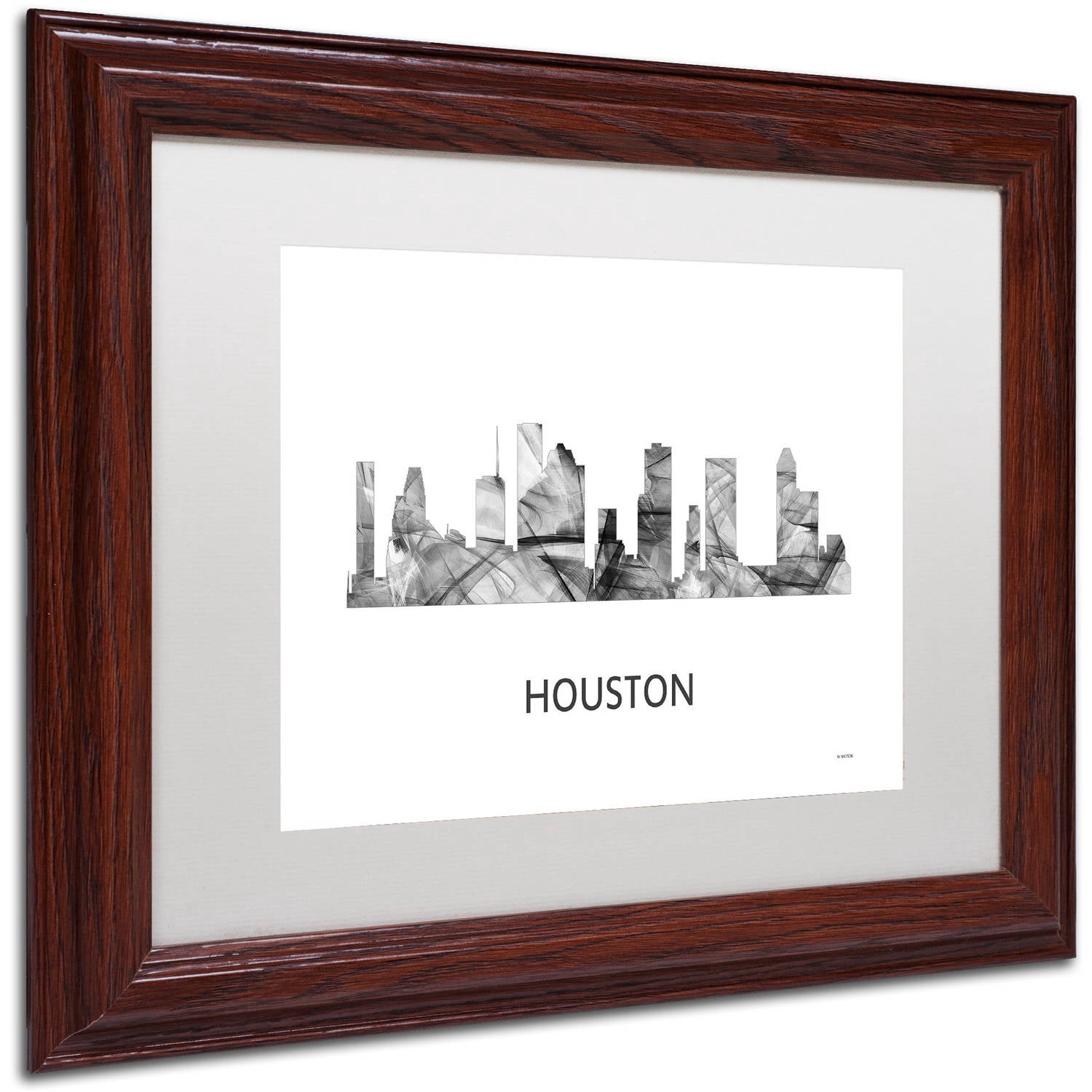 Trademark Fine Art 'Houston Texas Skyline WB-BW' Canvas Art by Marlene Watson, White Matte, Wood Frame