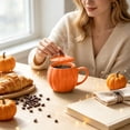 thumbnail image 2 of Pumpkin Ceramic Coffee Mug with Lid 14oz Microwave Safe Halloween Autumn Fall Novelty Cup for Women Family Home Decor, 2 of 4