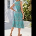 thumbnail image 4 of Vestido de Verano para Mujer, Sin Mangas, Floral, con Cuello Redondo, Cintura Alta, Corte A, Midi y Bolsillos Verde S, 4 of 10