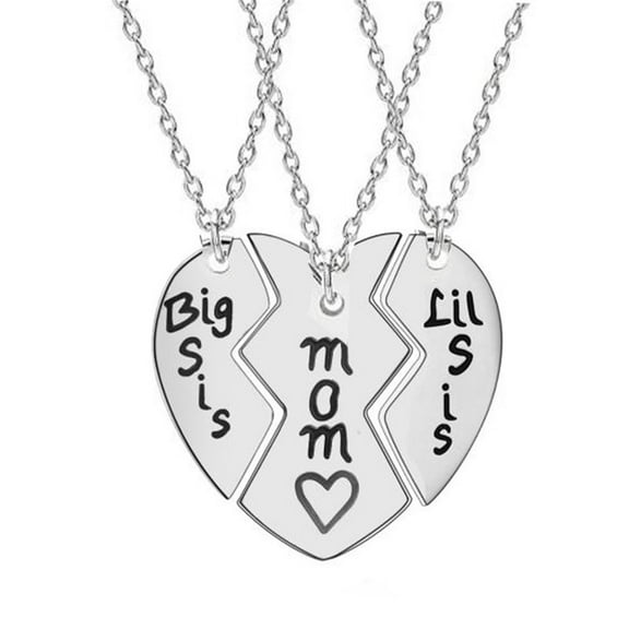 Kitecy Necklaces & Pendants Clearance! Set of 3 Mother Daughter Necklace Set Big Sis Lil Sis Mom Jewelry Gift Heart Necklace Jewelry Gift, Silver, One Size Lady Necklace Clearance Sale, 3Pc Necklace