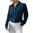 thumbnail image 2 of NTACZA Pearl Womens Spring Tops Business Elegant Blouse Work Office Button Down Summer Shirts for Women L, 2 of 6