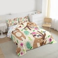 thumbnail image 3 of Erosebridal Cute Sloth Comforter Set Kawaii Animal Bedding Set Tropical Palm Leaf Comforter Microfiber Twin, 3 of 7