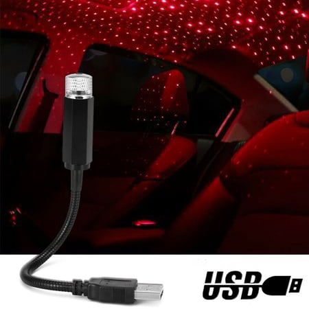 USB Car Interior Atmosphere Starry Sky Lamp Ambient Star Light LED Projector for Christmas Decor (Red)