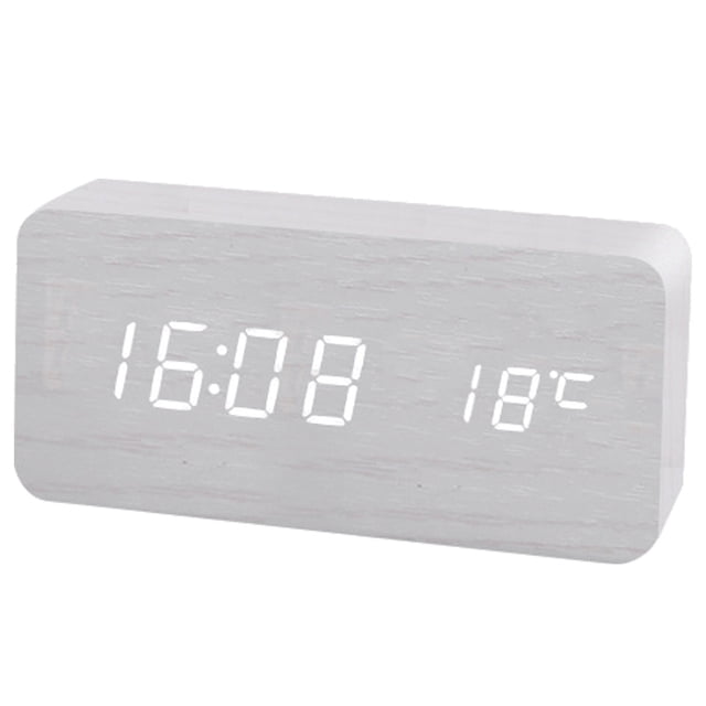 Reloj despertador digital Dinheiro, con pantalla de tiempo LED electrónica de madera