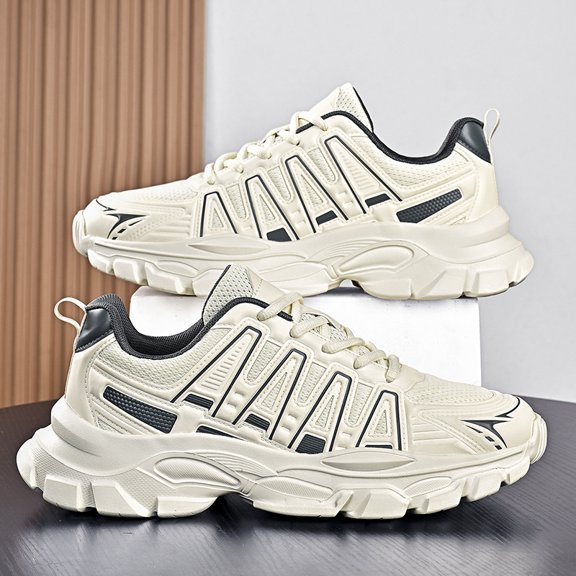 Men's Round Toe Lace Up Chunky Sneakers, Breathable Mesh Sport Casual Walking Shoes, Multiple Colors Available