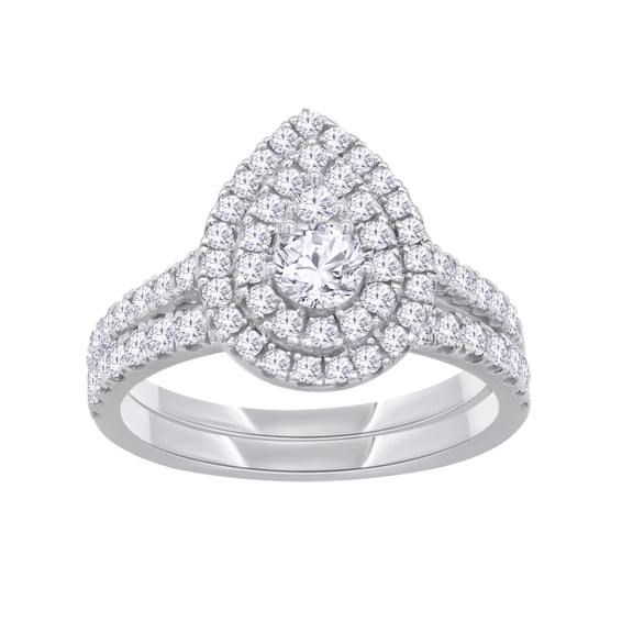 AFFY Double Halo Bridal Ring Set for Women 1.00 Carat Round Cut Lab Grown Diamond Engagement Wedding Ring in 14K White Gold Plated 925 Sterling Silver Jewelry Gift for Her Size-10